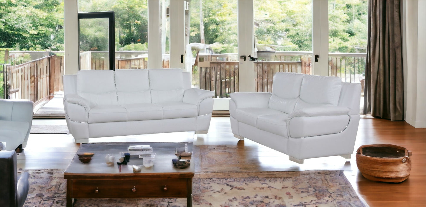 Two Piece Indoor White Genuine Leather Five Person Seating Set