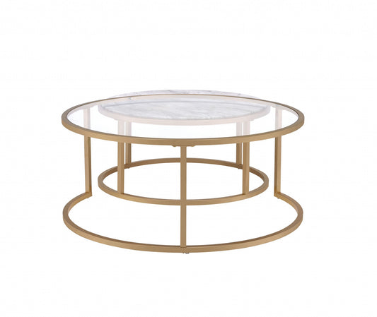 16" Gold And Clear Glass Round Mirrored Nested Tables