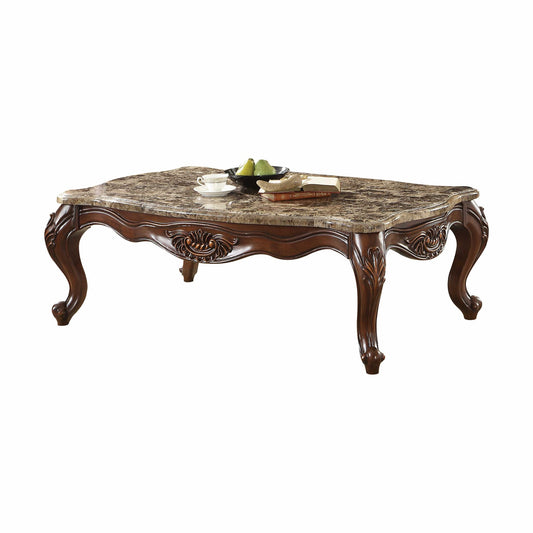 58" Brown and Dark Brown Genuine Marble Coffee Table