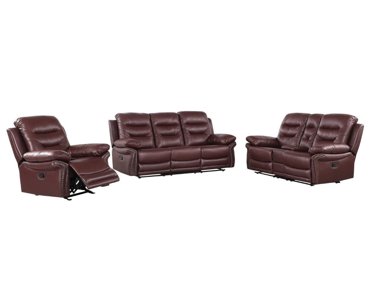 Three Piece Indoor Burgundy Faux Leather Five Person Seating Set