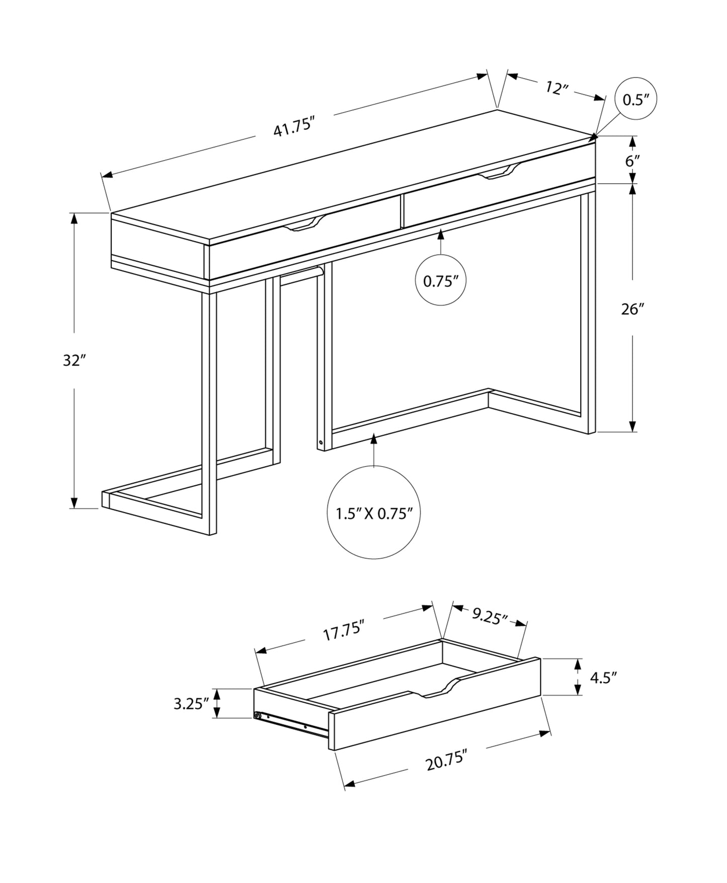 42" Gray And Black Frame Console Table