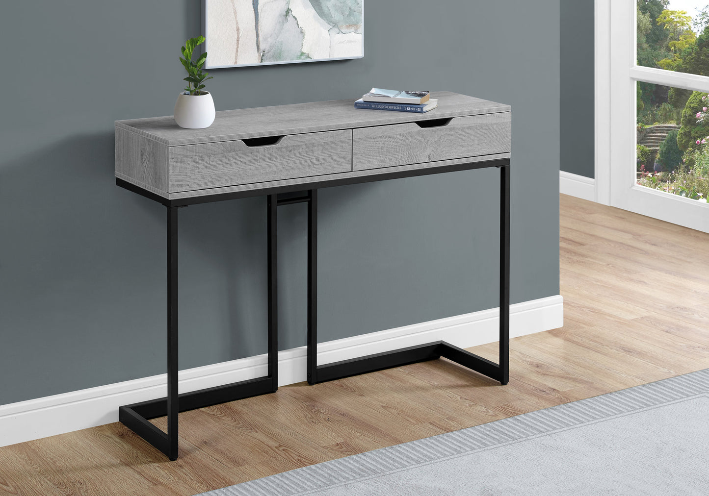 42" Gray And Black Frame Console Table