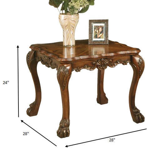 24" Cherry Oak And Brown Solid Wood Mirrored End Table