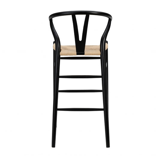 30" Natural And Black Solid Wood Low Back Counter Height Bar Chair