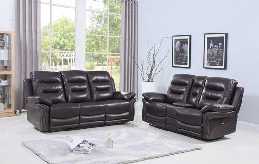 Two Piece Indoor Brown Faux Leather Five Person Seating Set