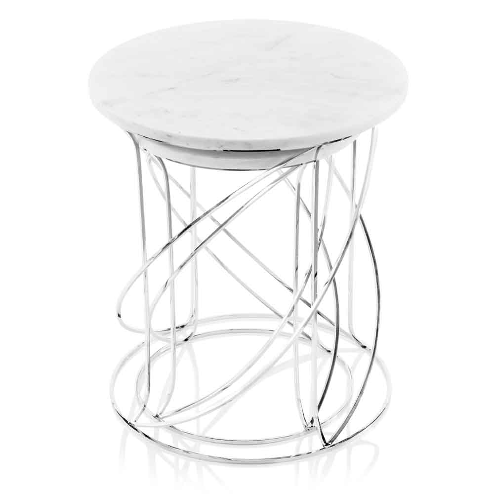 21" White Faux Marble Round End Tables