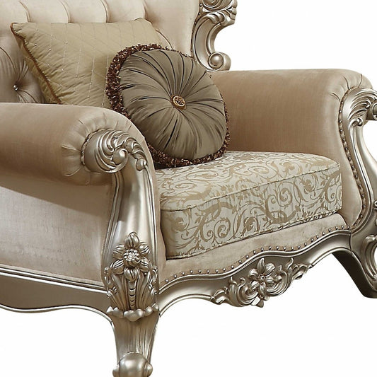 39" X 50" X 49" Fabric Champagne Upholstery Wood Legtrim Chair W2 Pillows