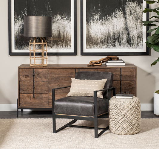 Oatmeal Wool Cylindrical Pouf With Diamond Pattern