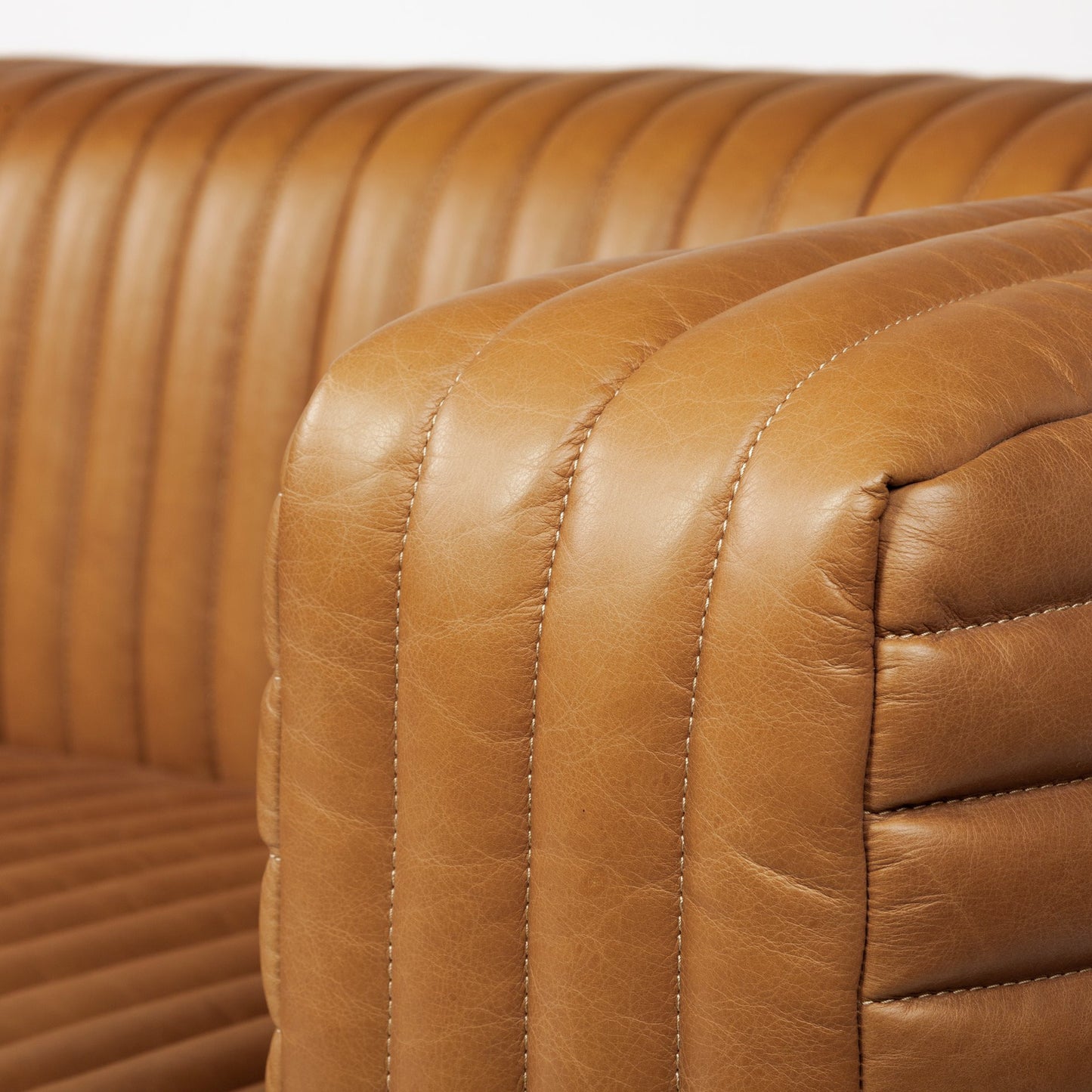 Cognac Leather Wrapped Three Seater Sofa