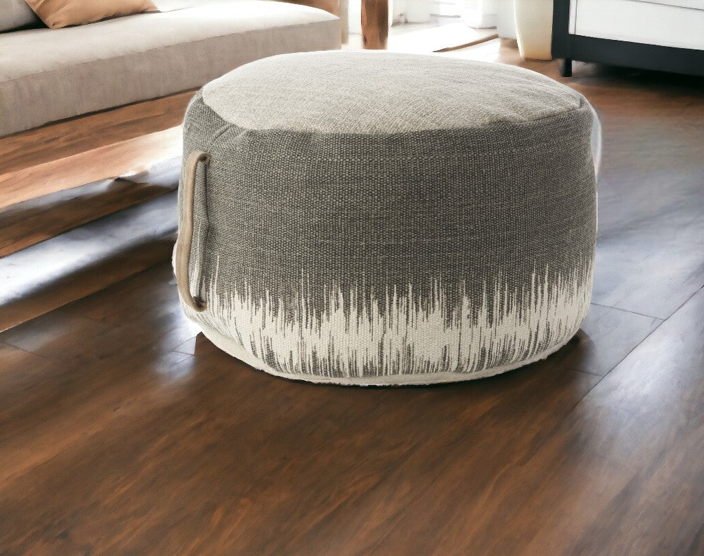 20" Charcoal Cotton Abstract Pouf Ottoman