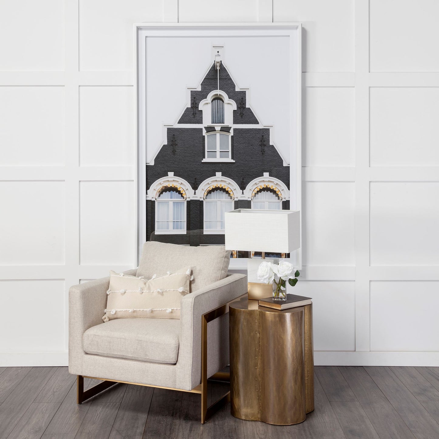 Antiqued Brass And Clad Wooden Accent Table With Flower Top