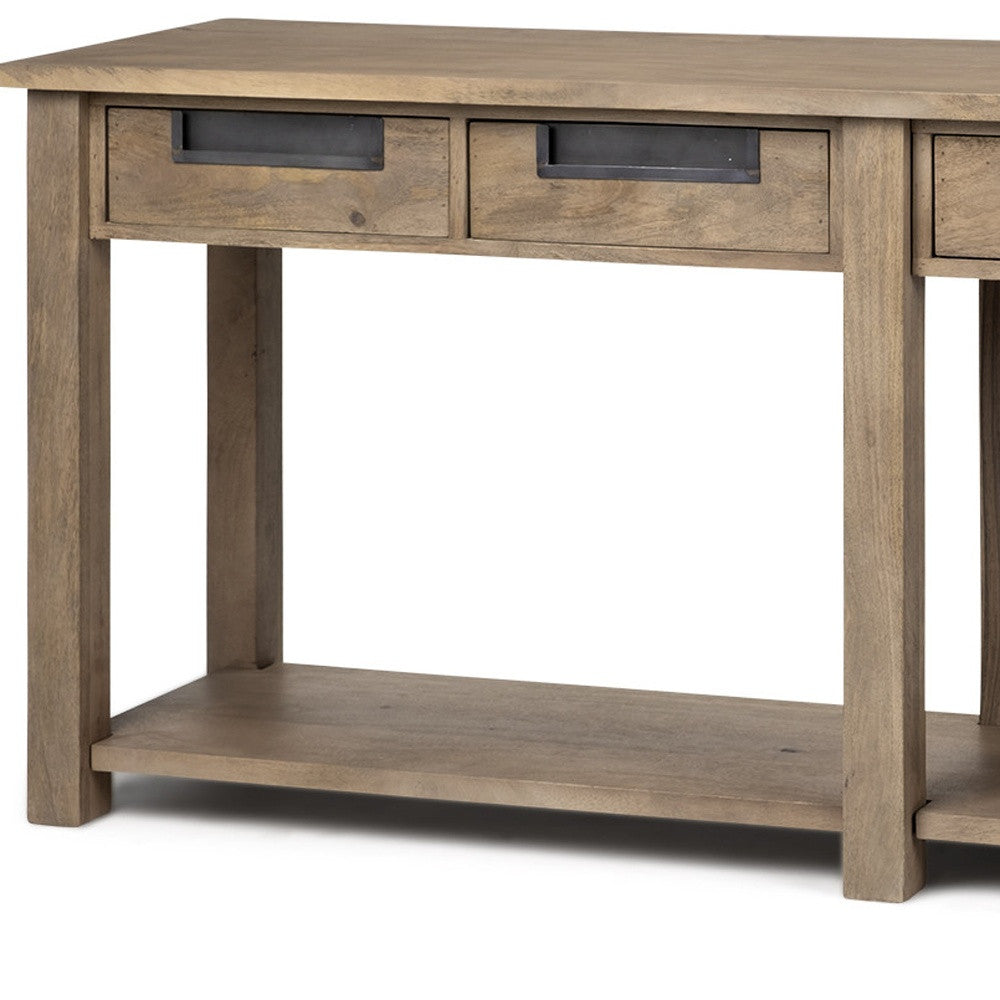 Light Brown Mango Wood Finish Console Table With 4 Drawers