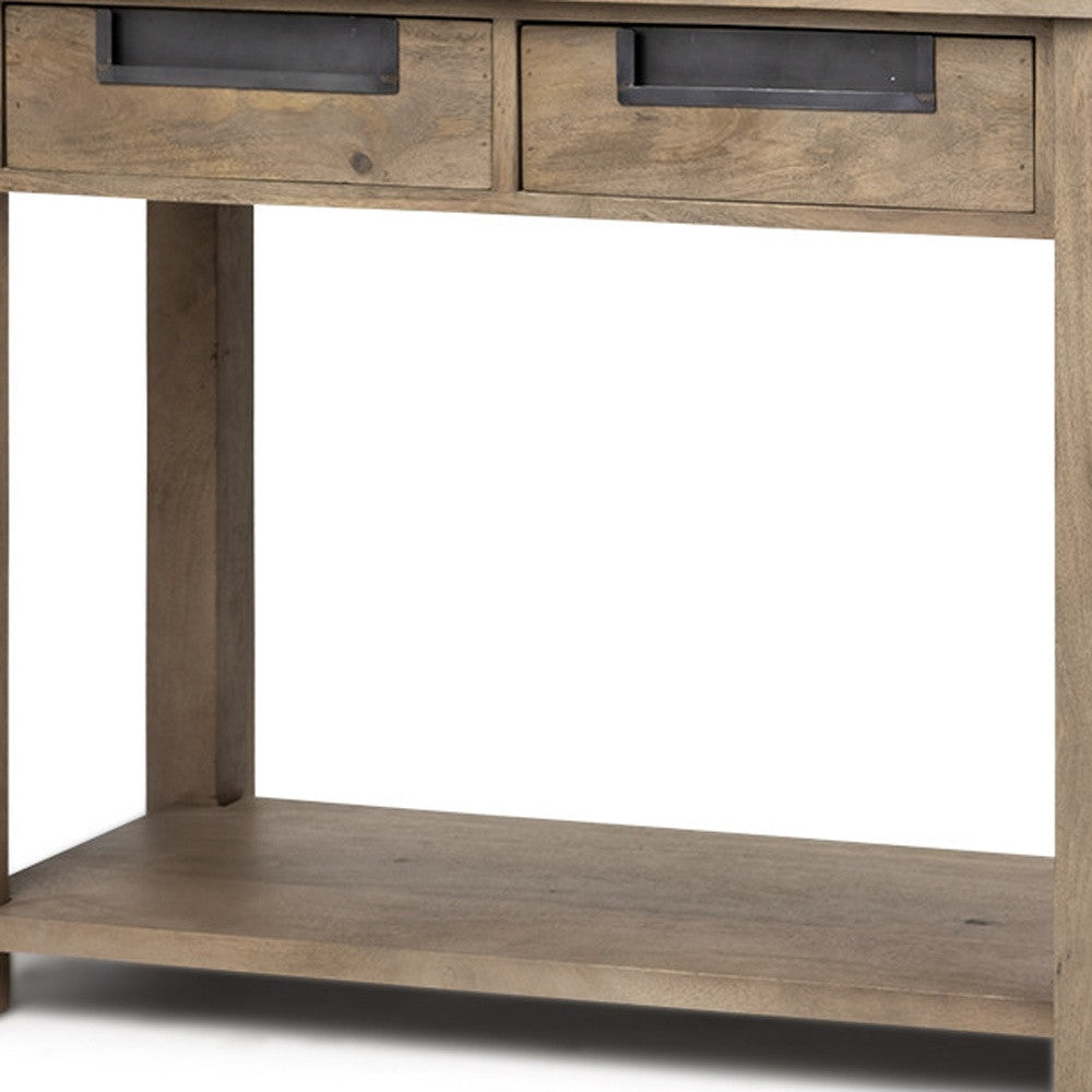 Light Brown Mango Wood Finish Console Table With 4 Drawers