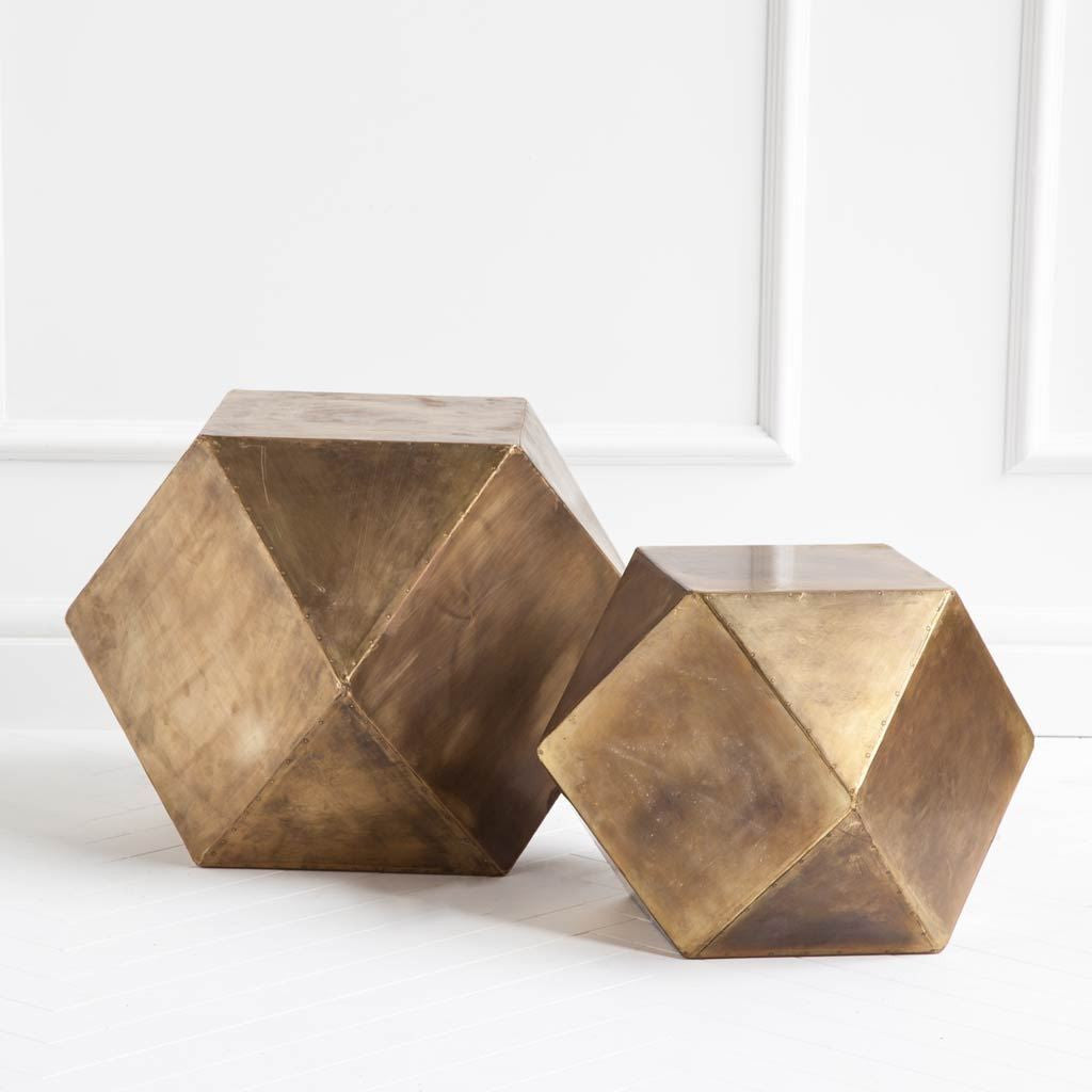 Brass Iron Plated Hexagonal Side Table With Square Top