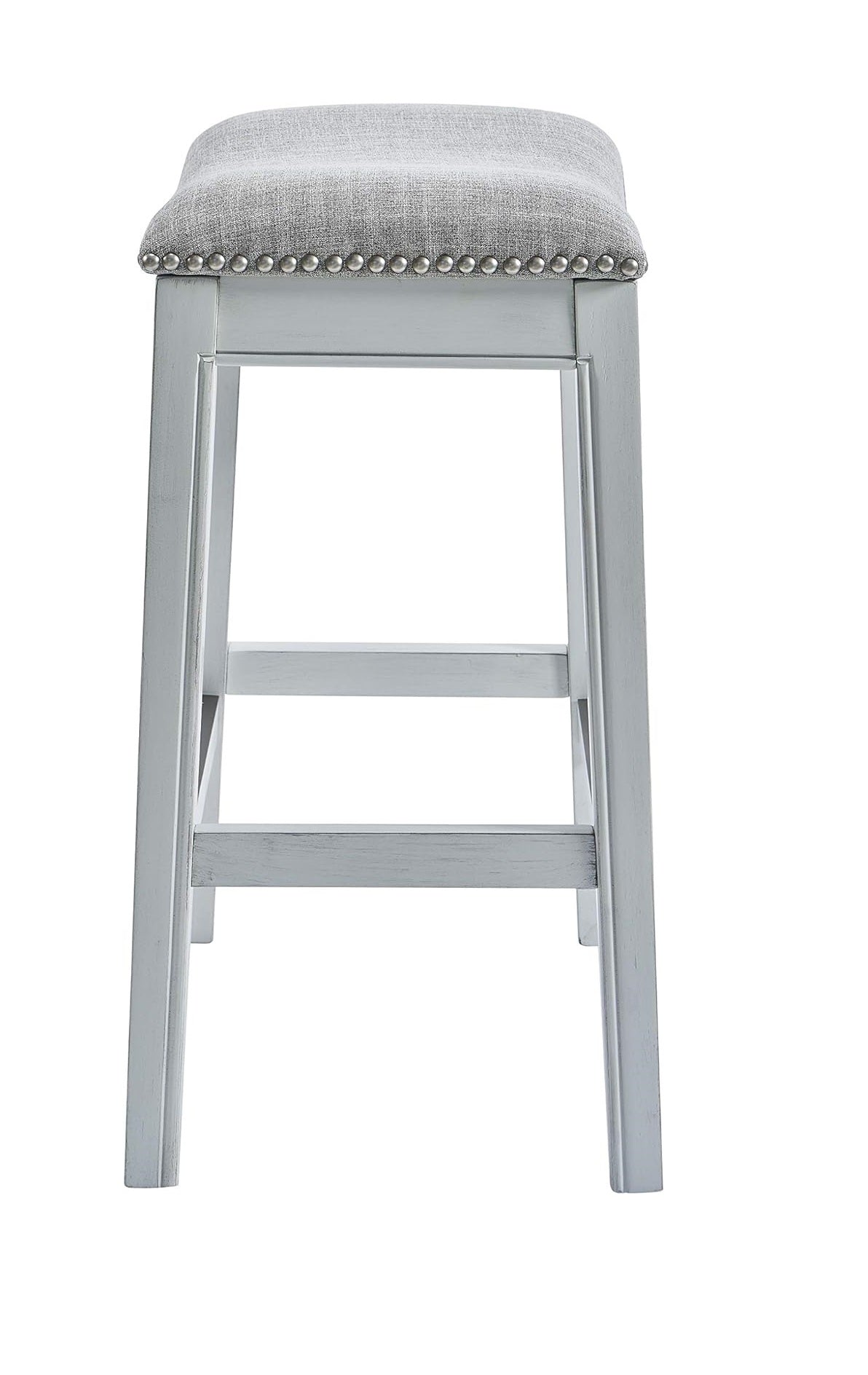31" Linen And Natural Solid Wood Backless Bar Height Bar Chair