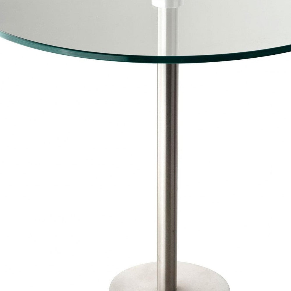 21" Silver And Clear Glass Round End Table