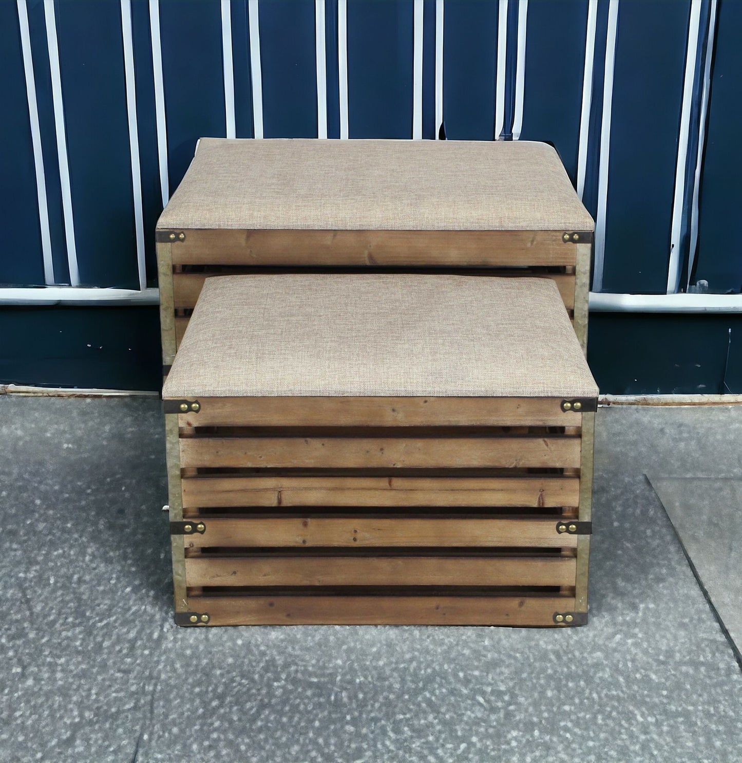 24" Brown Upholstered Linen Bench with Flip top