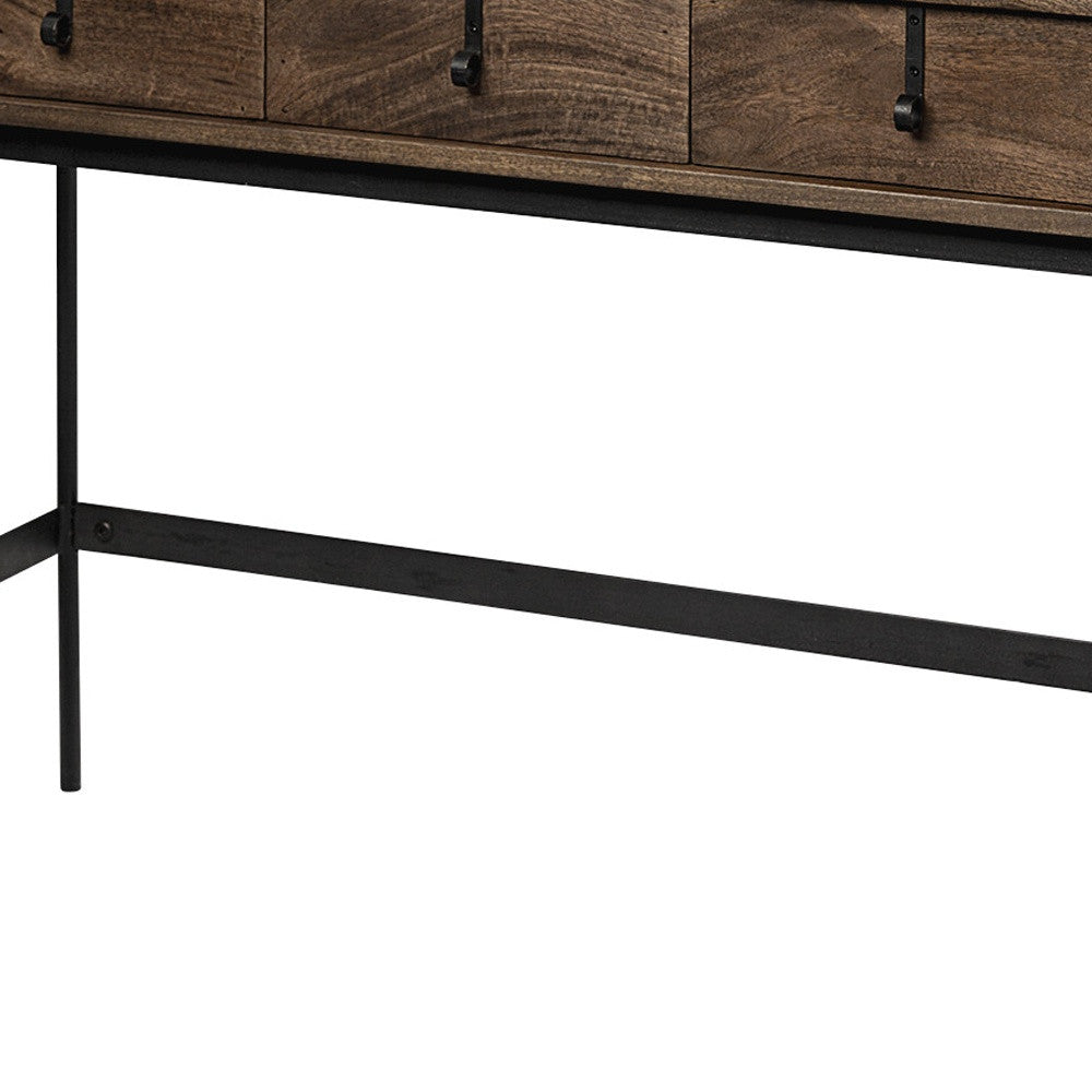 Rectangular Mango Wood Finish Console Table With 4 Drawers