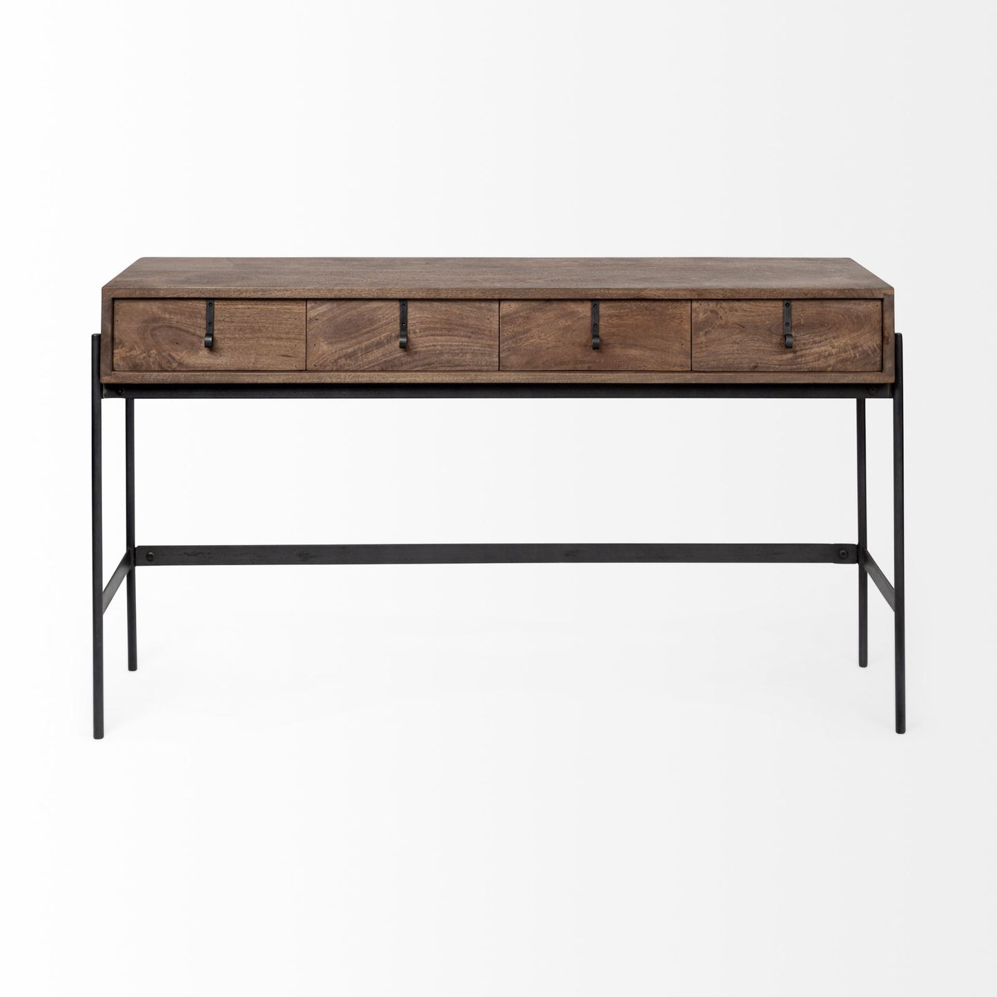 Rectangular Mango Wood Finish Console Table With 4 Drawers