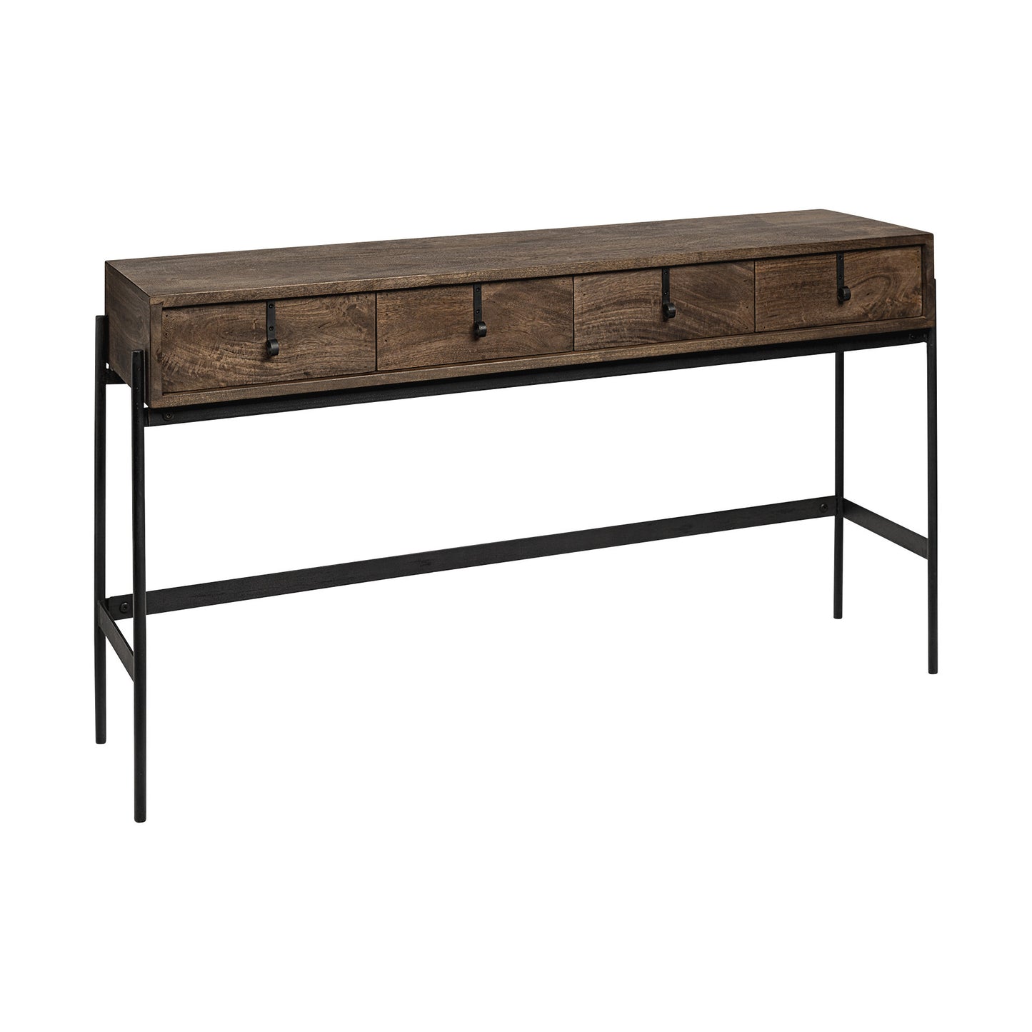 Rectangular Mango Wood Finish Console Table With 4 Drawers