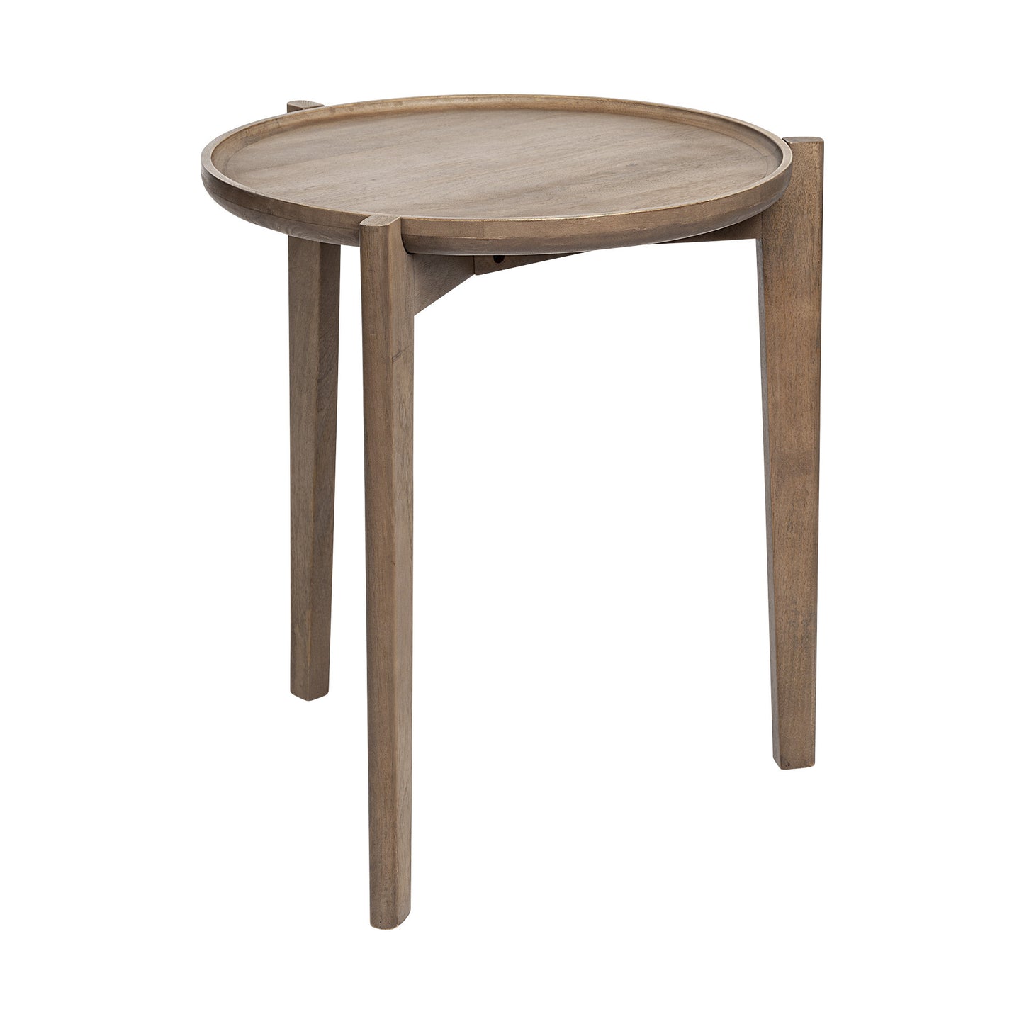 Brown Wood Round Top Accent Table With Three-Legged Base