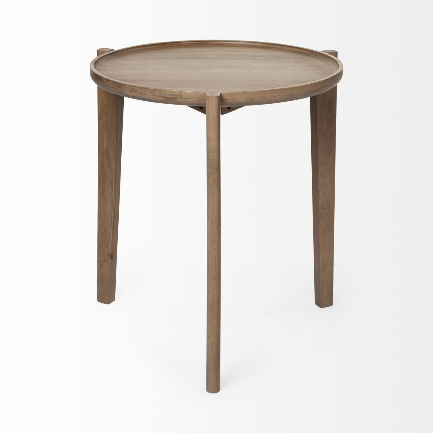 Brown Wood Round Top Accent Table With Three-Legged Base