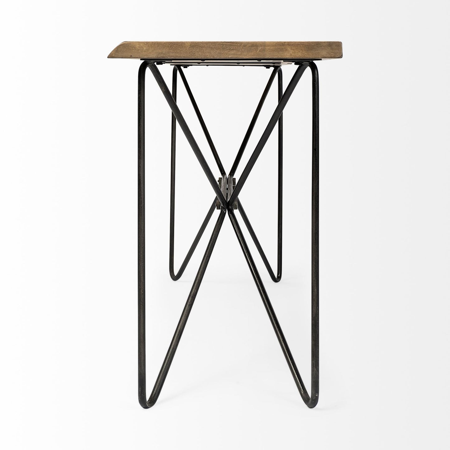 Light Brown Live Edge Solid Acacia Wood Console Table With Black Matte Iron Frame