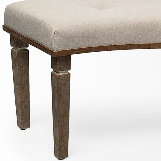 20" Beige And Brown Upholstered Polyester Blend Bench