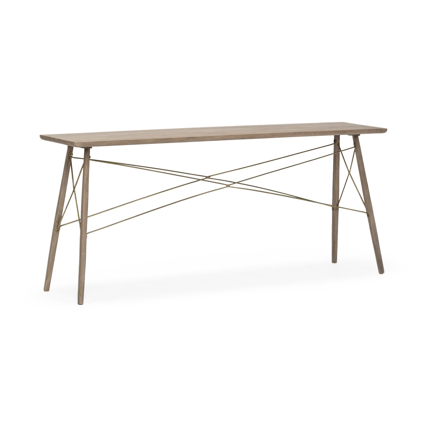 Medium Brown Wooden Console Table With 4 Angular Legs