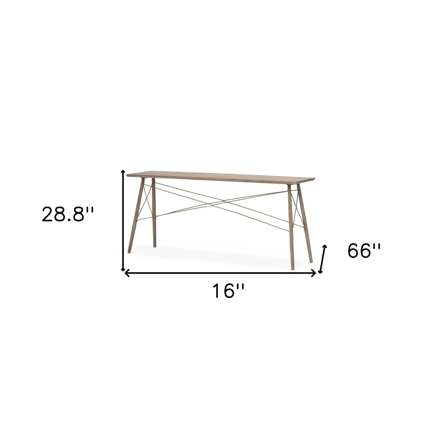 Medium Brown Wooden Console Table With 4 Angular Legs