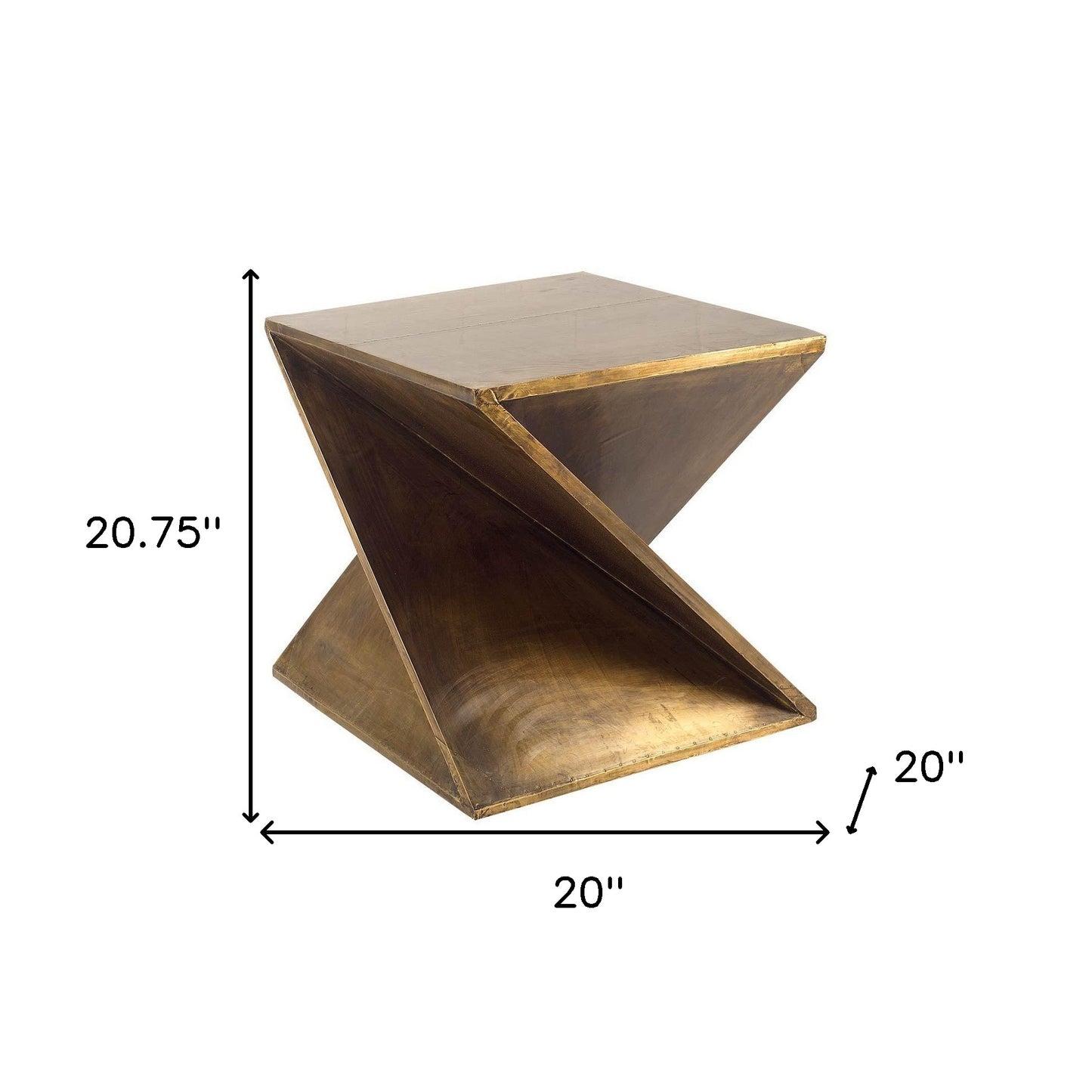 Z-Shaped Brass-Clad Wooden Accent Table