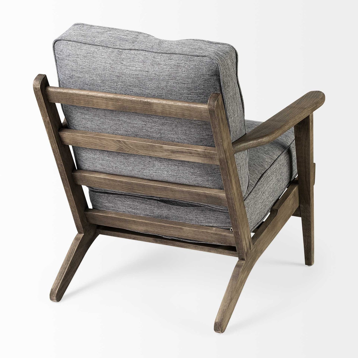 Grey Fabric Wrapped Medium Brown Accent Chair With Wooden Frame
