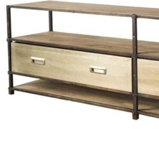 Horizontal Medium Brown Hardwood TV Stand Media Console With 2 Storage