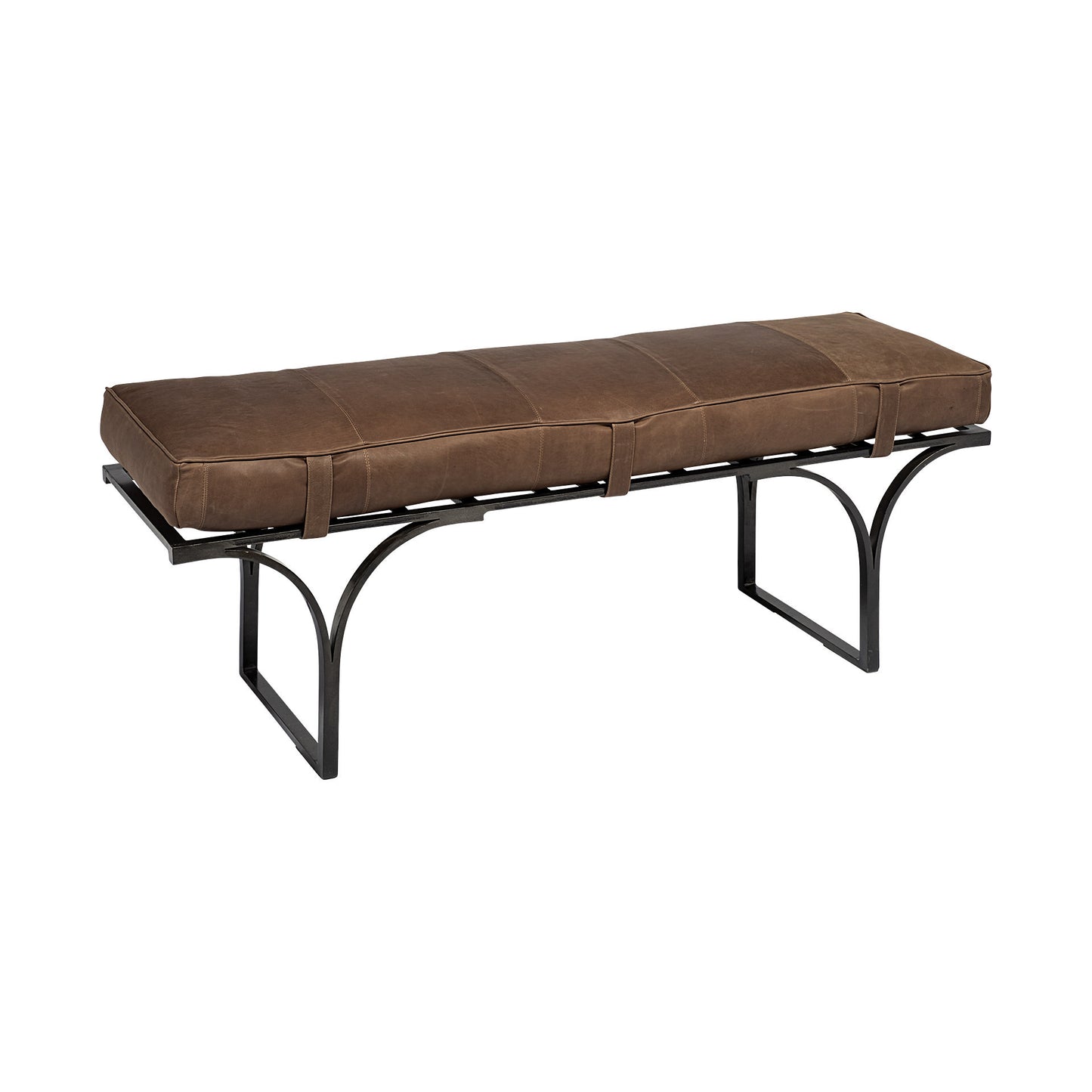 55" Brown and Black Upholstered Genuine Leather Bench