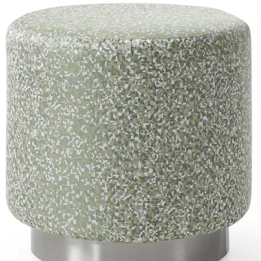 19" Green Linen And Silver Round Footstool Ottoman