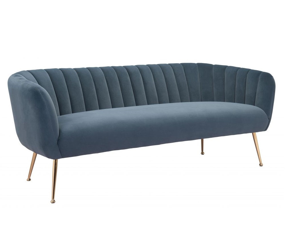 70" Gray And Gold Velvet Sofa