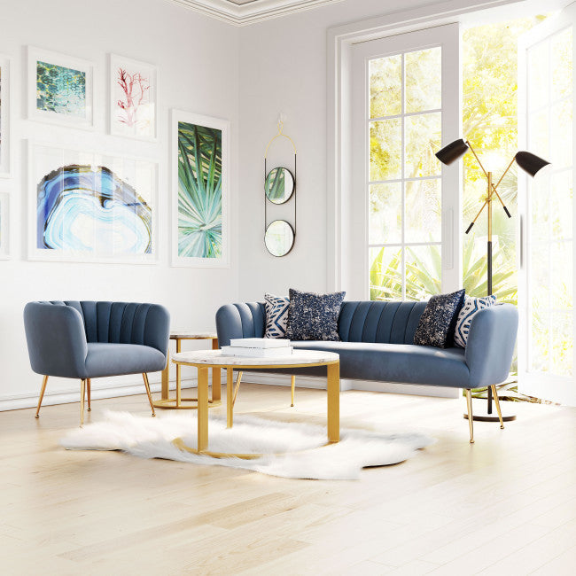 70" Gray And Gold Velvet Sofa