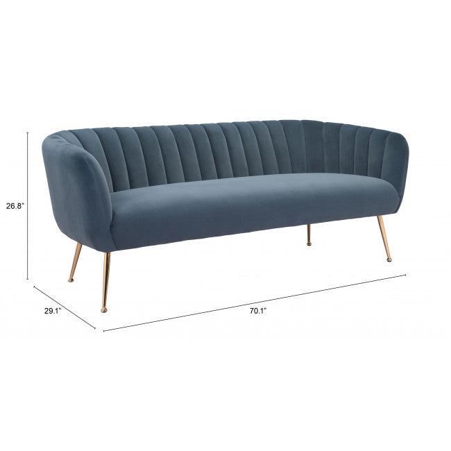 70" Gray And Gold Velvet Sofa