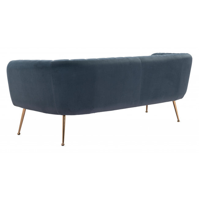 70" Gray And Gold Velvet Sofa