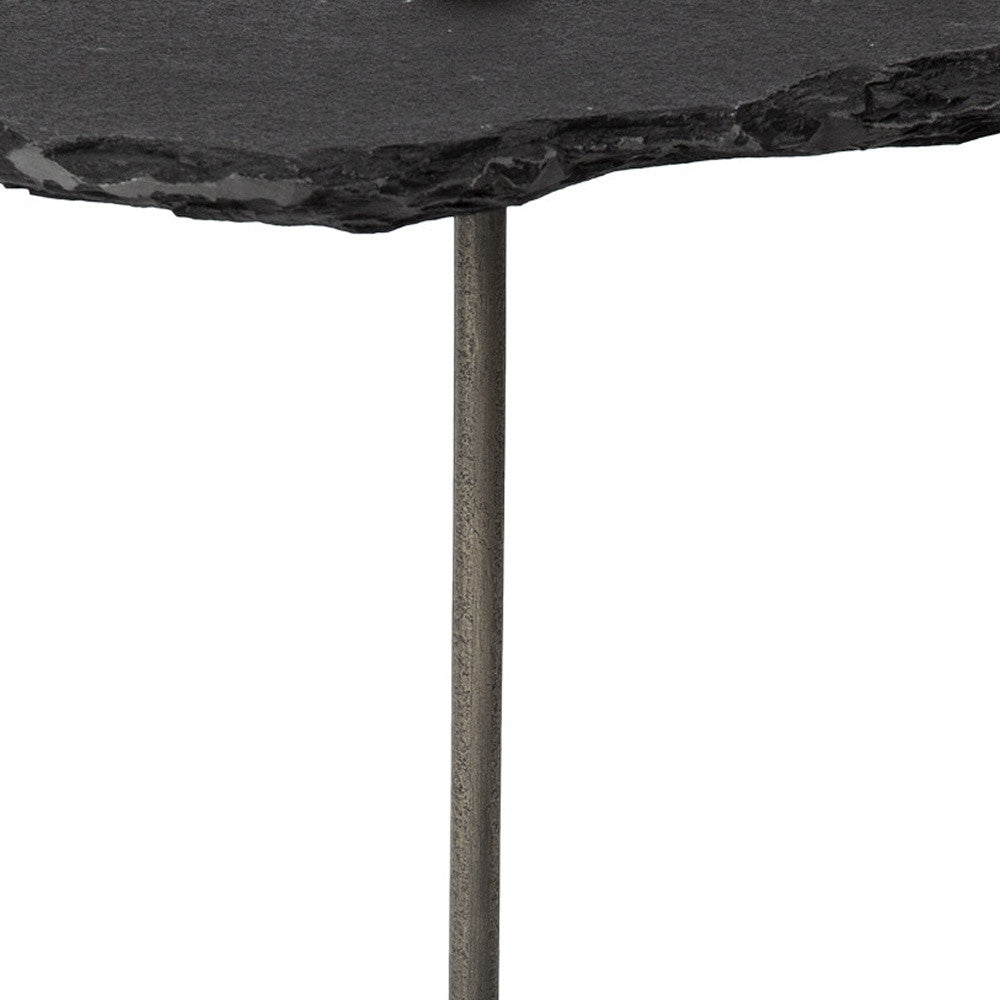 Black Slate-Top Accent Table With Triangular Iron Base