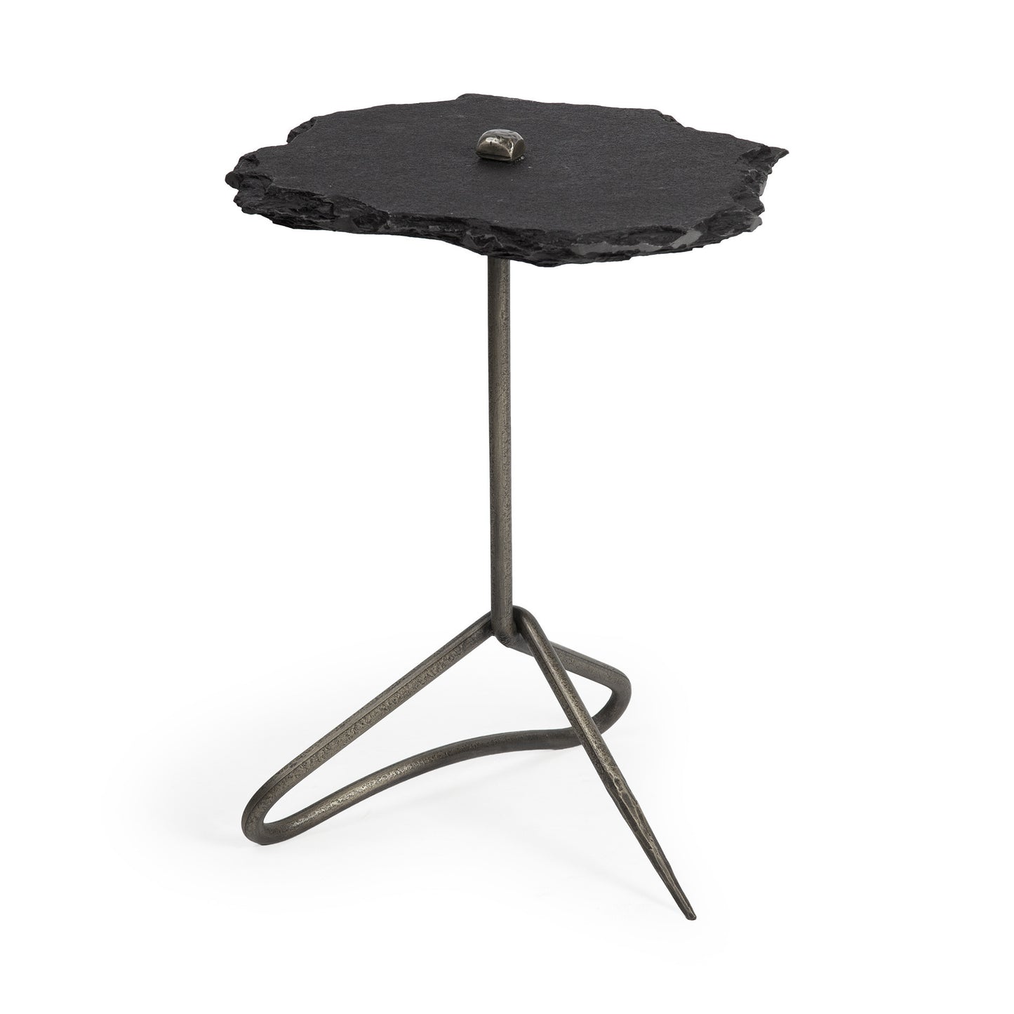 Black Slate-Top Accent Table With Triangular Iron Base