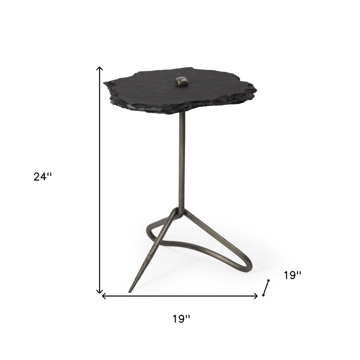 Black Slate-Top Accent Table With Triangular Iron Base