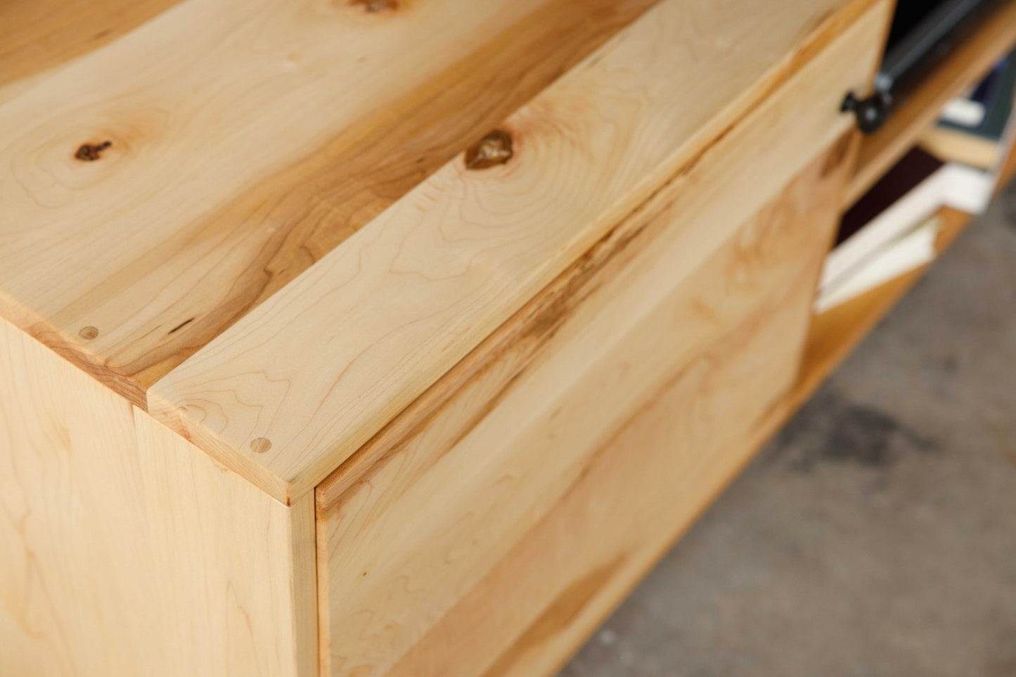 Natural Maple And Black Steel TV Stand Or Media Center