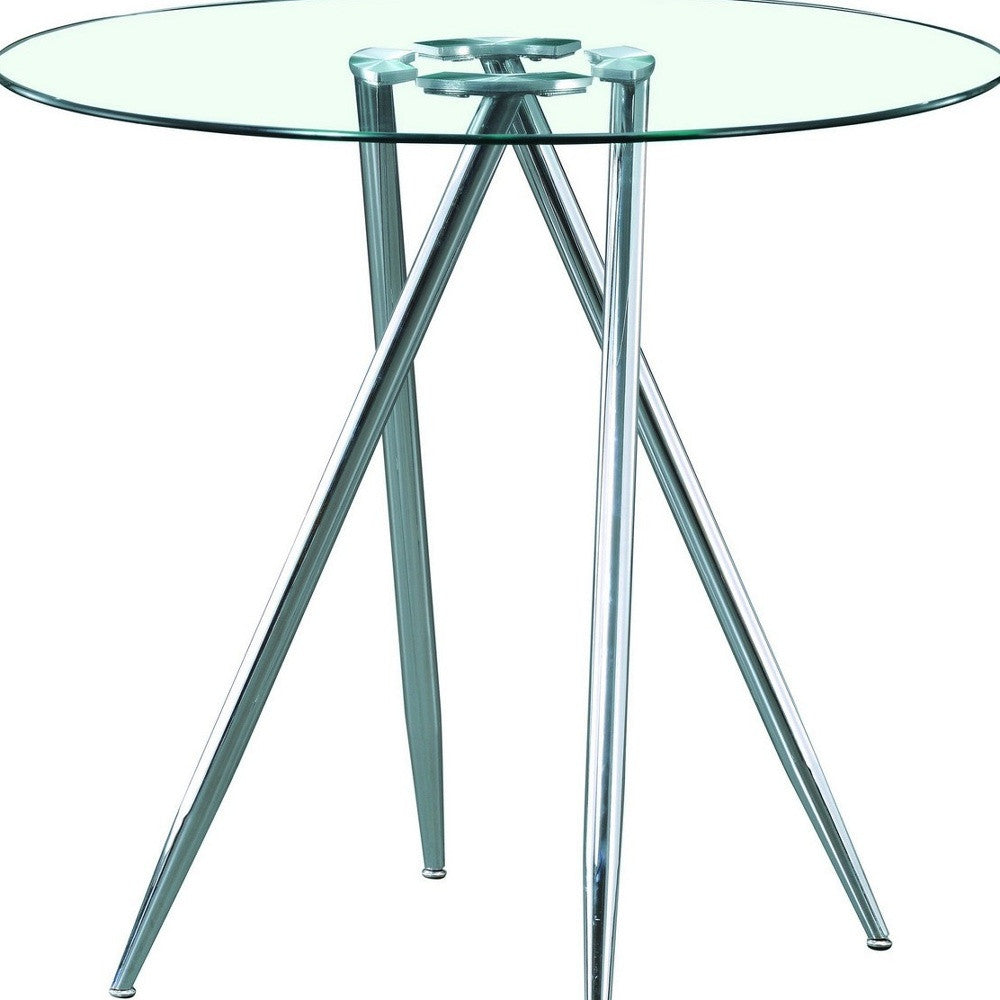 Chrome Metal Legs Bar Table With Round Tempered Glass Top