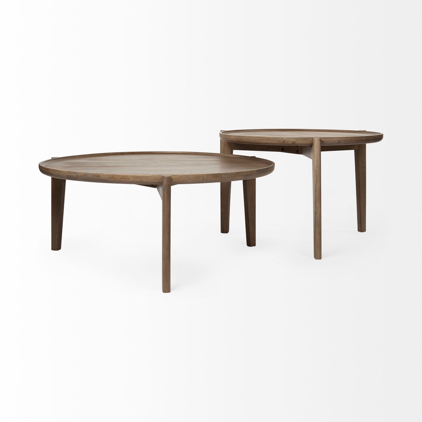 S 2 39.5" & 31.25" Round Solid Wood Nesting Coffee Tables