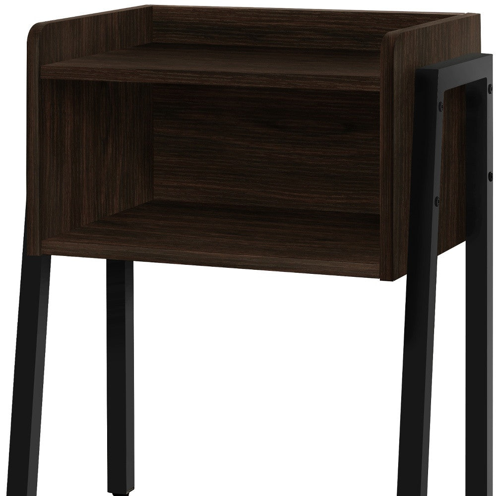 23" Rectangular Espresso Accent Table With Black Metal Legs