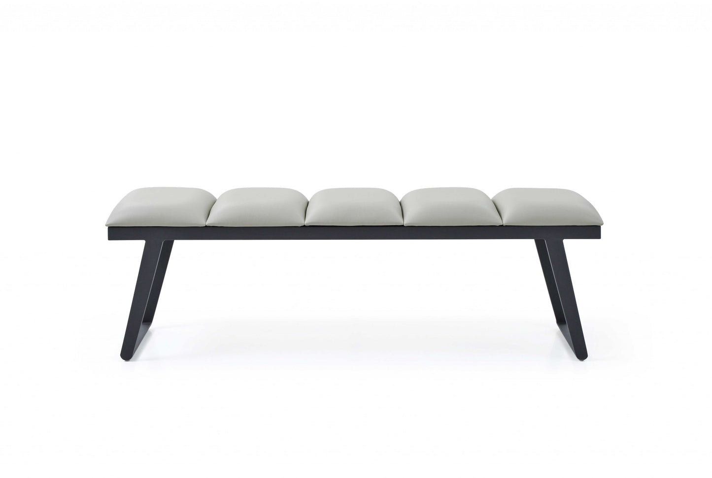 57" Light Gray and Black Upholstered Faux Leather Bench