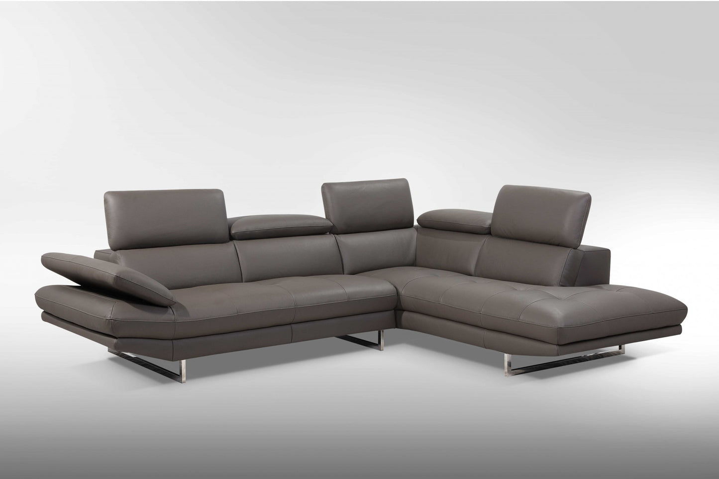 Dark Gray Genuine Leather L Shaped Two Piece Sofa and Chaise Sectional