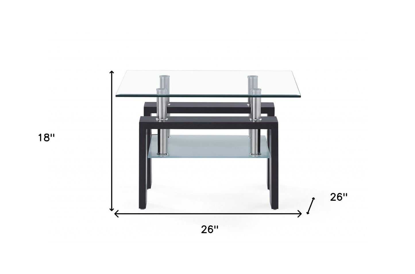 Dark Walnut Legs End Table With Rectangular Clear Glass Top