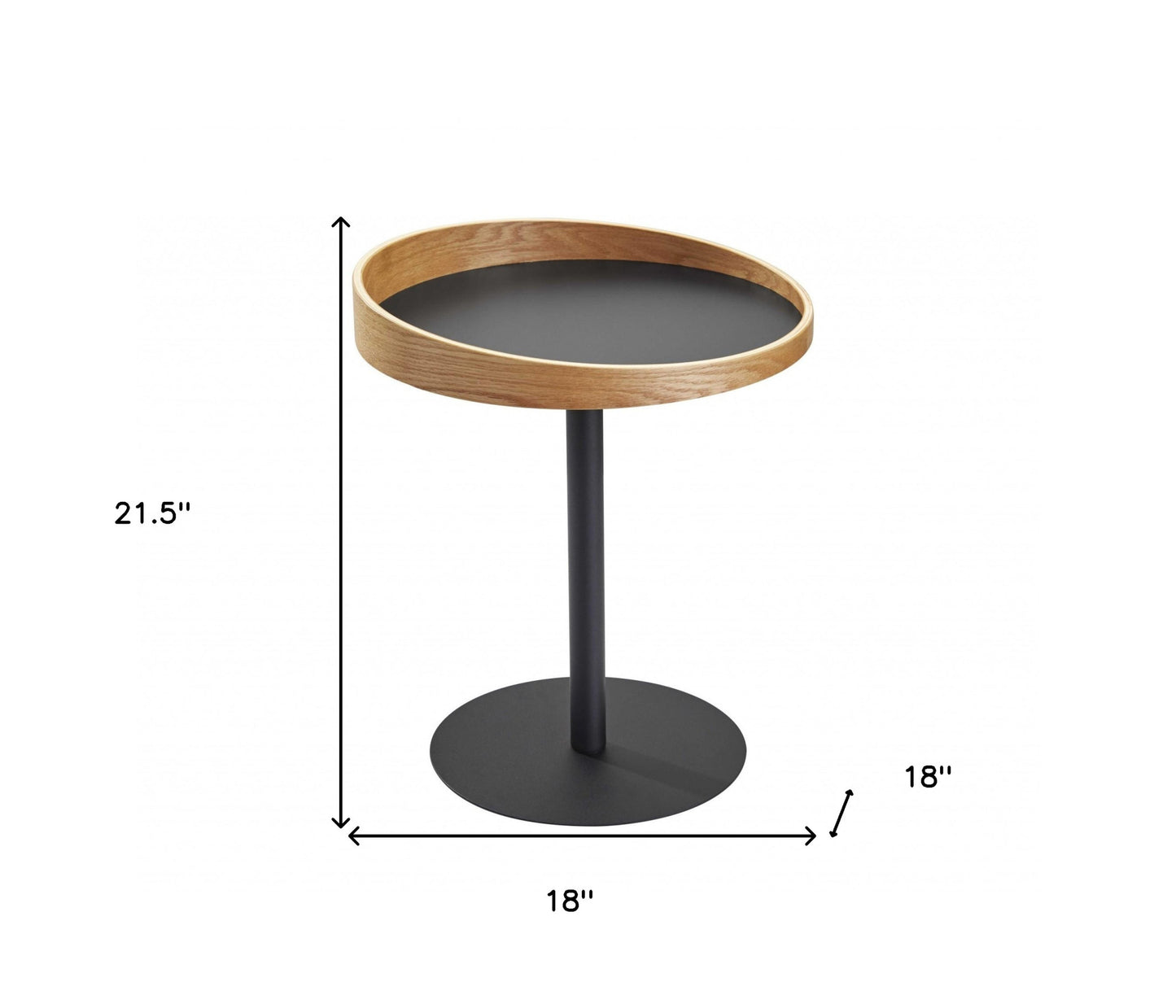 22" Black Solid Wood Round End Table